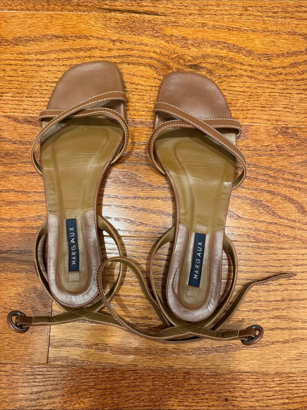 Margaux Tan Leather Strappy Ankle-Wrap Sandals - Picture 3 of 14